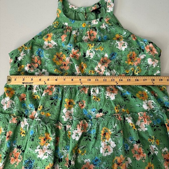 Torrid Eyelet Babydoll Top 1X Halter Green Floral Tiered - Picture 7 of 11